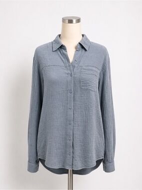 Splendid Kit Gauze Button Down Shirt Oversized Cotton Gauze Blue Gray XS NWT